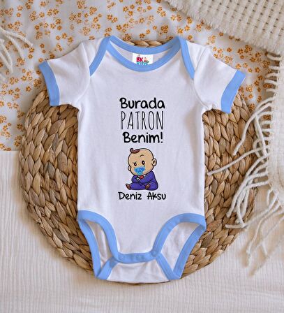 BK Kids Kişiye Özel Mavi Bebek Body Zıbın - Model 71