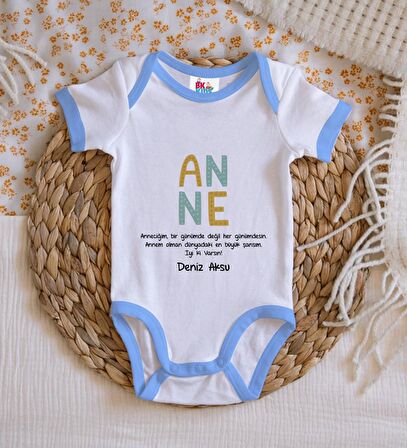 BK Kids Kişiye Özel Mavi Bebek Body Zıbın - Model 72