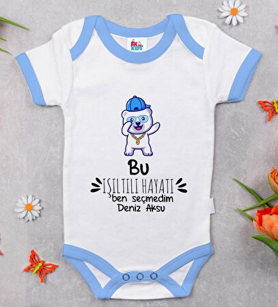 BK Kids Kişiye Özel Mavi Bebek Body Zıbın - Model 85
