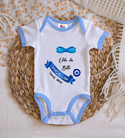BK Kids Kişiye Özel Mavi Bebek Body Zıbın - Model 97