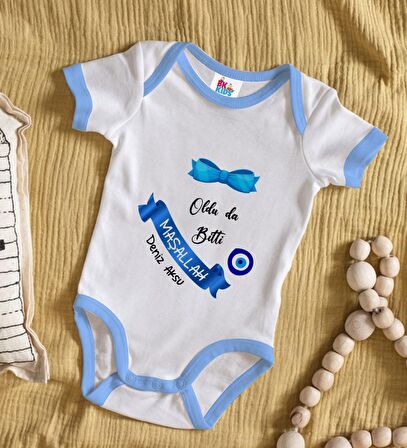 BK Kids Kişiye Özel Mavi Bebek Body Zıbın - Model 97