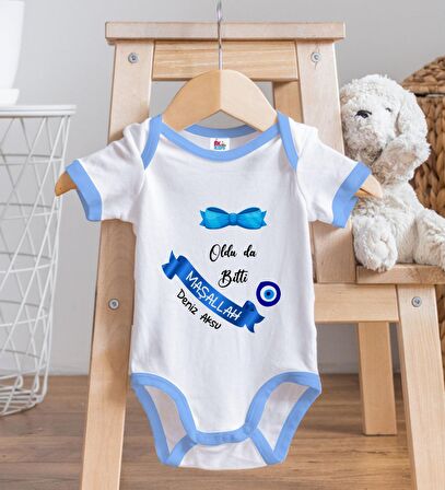 BK Kids Kişiye Özel Mavi Bebek Body Zıbın - Model 97