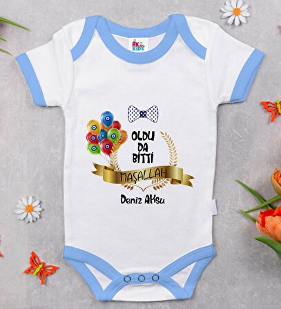 BK Kids Kişiye Özel Mavi Bebek Body Zıbın - Model 100