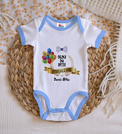 BK Kids Kişiye Özel Mavi Bebek Body Zıbın - Model 100