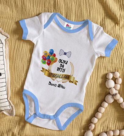 BK Kids Kişiye Özel Mavi Bebek Body Zıbın - Model 100