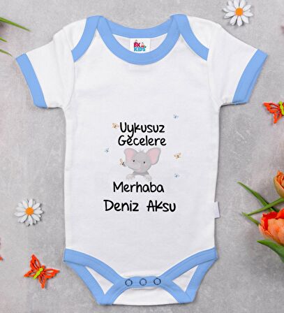 BK Kids Kişiye Özel Mavi Bebek Body Zıbın - Model 101