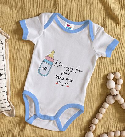 BK Kids Kişiye Özel Mavi Bebek Body Zıbın - Model 102