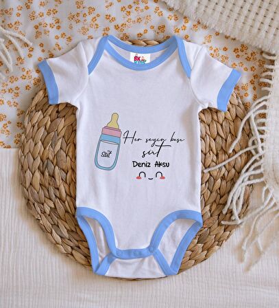 BK Kids Kişiye Özel Mavi Bebek Body Zıbın - Model 102