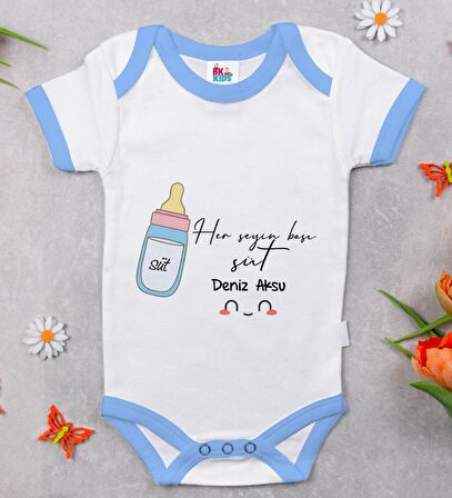 BK Kids Kişiye Özel Mavi Bebek Body Zıbın - Model 102