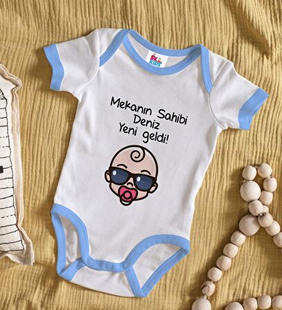 BK Kids Kişiye Özel Mavi Bebek Body Zıbın - Model 103