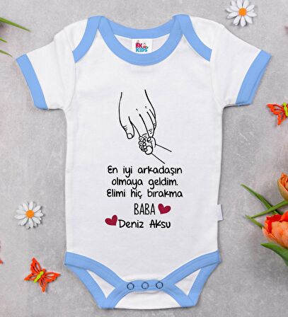 BK Kids Kişiye Özel Mavi Bebek Body Zıbın - Model 104