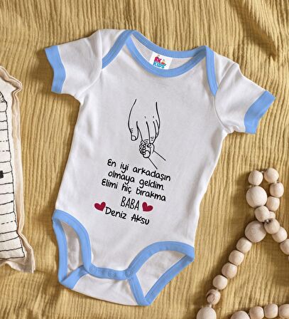 BK Kids Kişiye Özel Mavi Bebek Body Zıbın - Model 104