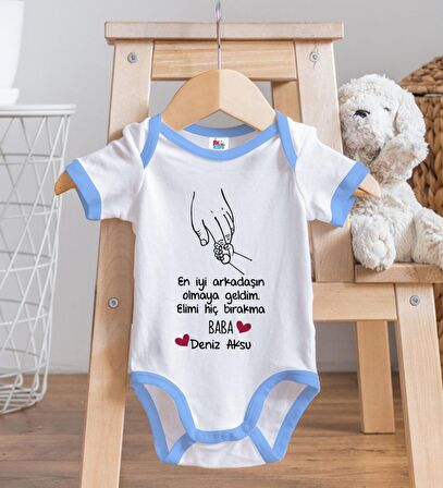 BK Kids Kişiye Özel Mavi Bebek Body Zıbın - Model 104