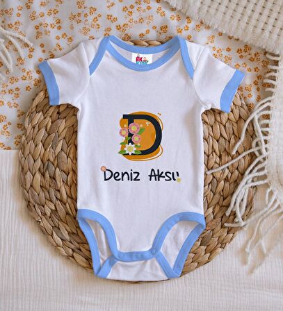 BK Kids Kişiye Özel Mavi Bebek Body Zıbın - Model 109