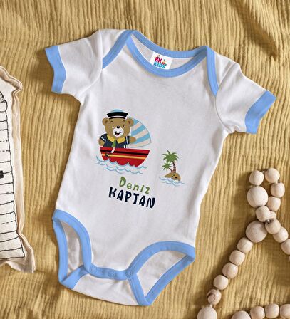 BK Kids Kişiye Özel Mavi Bebek Body Zıbın - Model 115