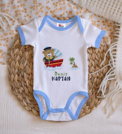 BK Kids Kişiye Özel Mavi Bebek Body Zıbın - Model 115