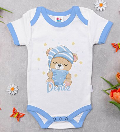 BK Kids Kişiye Özel Mavi Bebek Body Zıbın - Model 120
