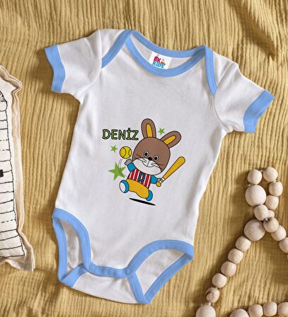 BK Kids Kişiye Özel Mavi Bebek Body Zıbın - Model 125