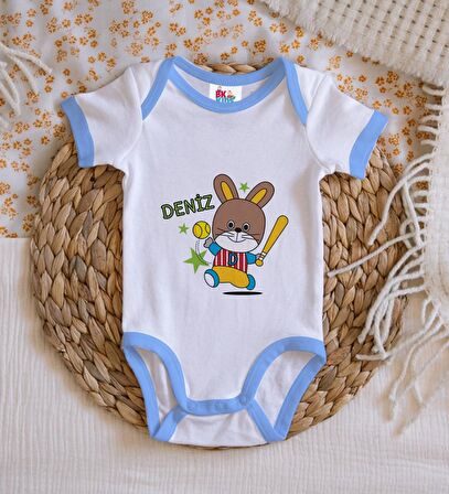 BK Kids Kişiye Özel Mavi Bebek Body Zıbın - Model 125