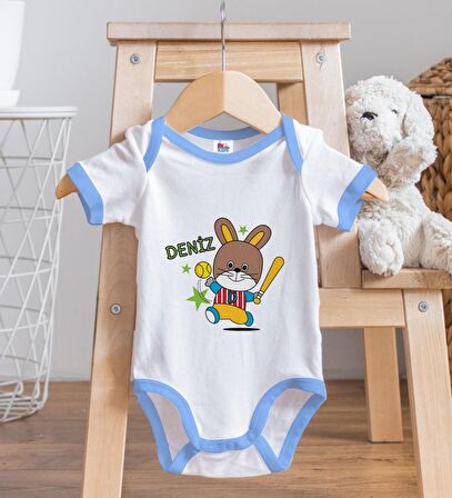 BK Kids Kişiye Özel Mavi Bebek Body Zıbın - Model 125