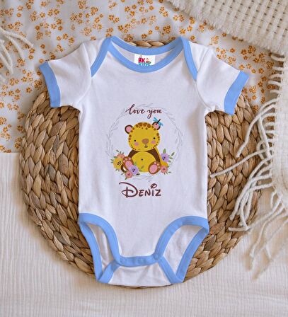 BK Kids Kişiye Özel Mavi Bebek Body Zıbın - Model 128