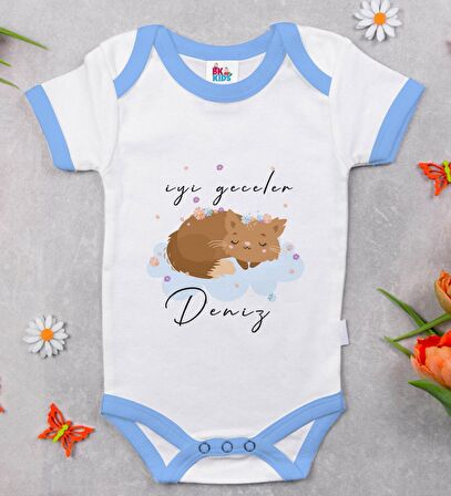 BK Kids Kişiye Özel Mavi Bebek Body Zıbın - Model 129