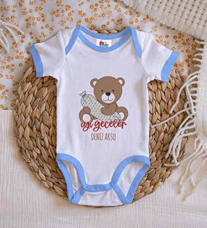 BK Kids Kişiye Özel Mavi Bebek Body Zıbın - Model 136