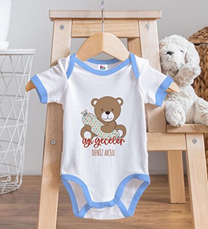 BK Kids Kişiye Özel Mavi Bebek Body Zıbın - Model 136