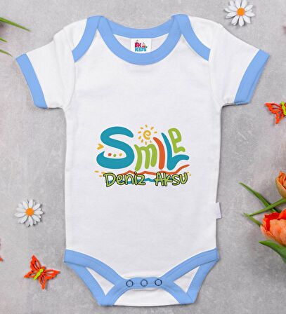 BK Kids Kişiye Özel Mavi Bebek Body Zıbın - Model 140