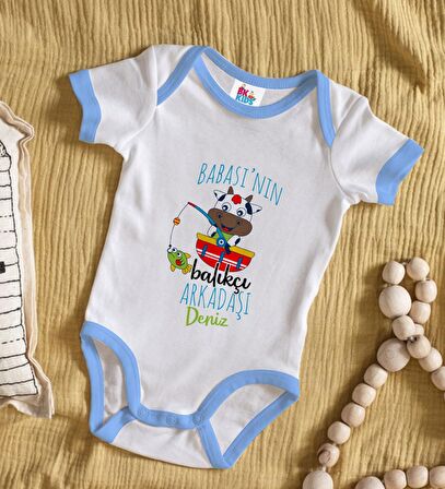 BK Kids Kişiye Özel Mavi Bebek Body Zıbın - Model 143