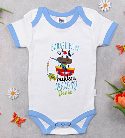 BK Kids Kişiye Özel Mavi Bebek Body Zıbın - Model 143