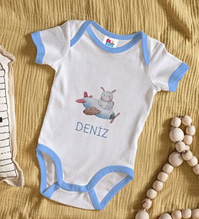BK Kids Kişiye Özel Mavi Bebek Body Zıbın - Model 150
