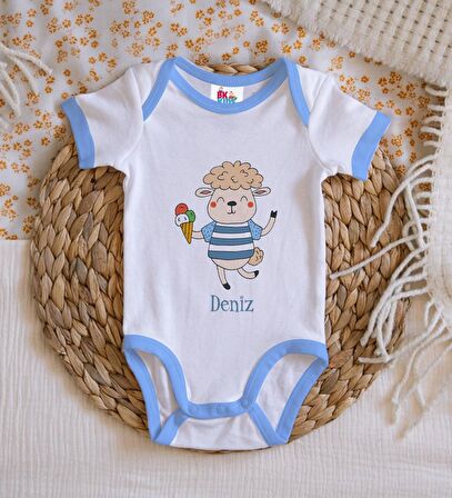 BK Kids Kişiye Özel Mavi Bebek Body Zıbın - Model 154