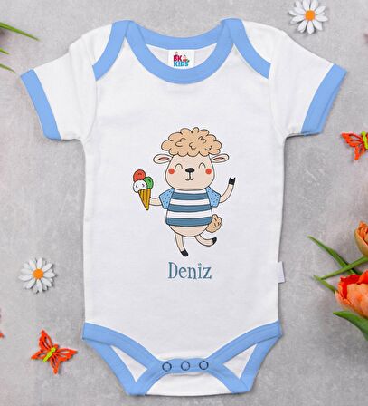 BK Kids Kişiye Özel Mavi Bebek Body Zıbın - Model 154