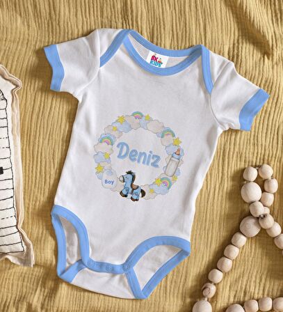 BK Kids Kişiye Özel Mavi Bebek Body Zıbın - Model 161