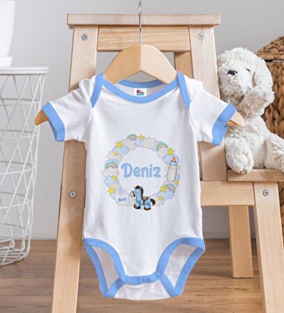 BK Kids Kişiye Özel Mavi Bebek Body Zıbın - Model 161