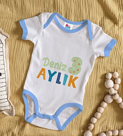 BK Kids Kişiye Özel Mavi Bebek Body Zıbın - Model 173