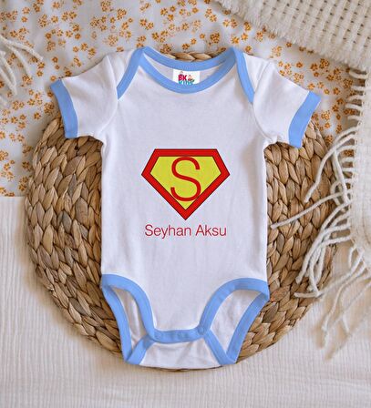 BK Kids Kişiye Özel Mavi Bebek Body Zıbın - Model 174