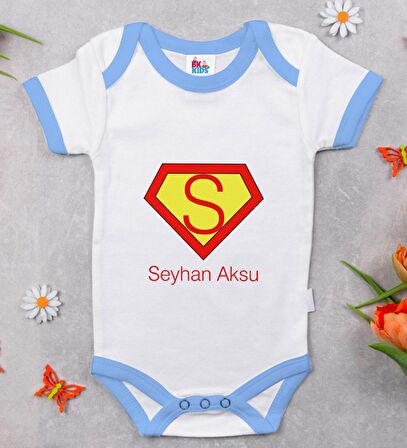 BK Kids Kişiye Özel Mavi Bebek Body Zıbın - Model 174