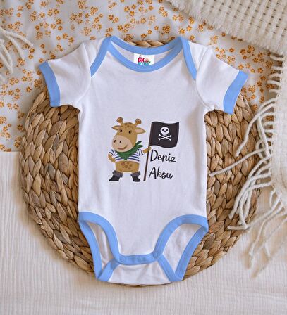 BK Kids Kişiye Özel Mavi Bebek Body Zıbın - Model 181