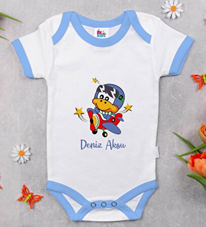 BK Kids Kişiye Özel Mavi Bebek Body Zıbın - Model 186