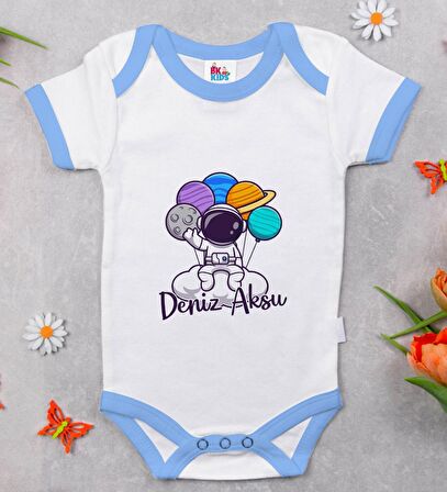 BK Kids Kişiye Özel Mavi Bebek Body Zıbın - Model 192
