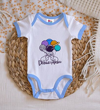 BK Kids Kişiye Özel Mavi Bebek Body Zıbın - Model 192