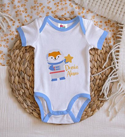 BK Kids Kişiye Özel Mavi Bebek Body Zıbın - Model 193