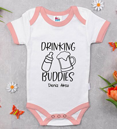 BK Kids Kişiye Özel Pembe Bebek Body Zıbın - Model 1