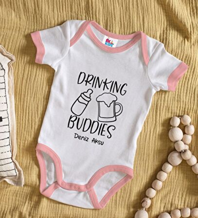 BK Kids Kişiye Özel Pembe Bebek Body Zıbın - Model 1