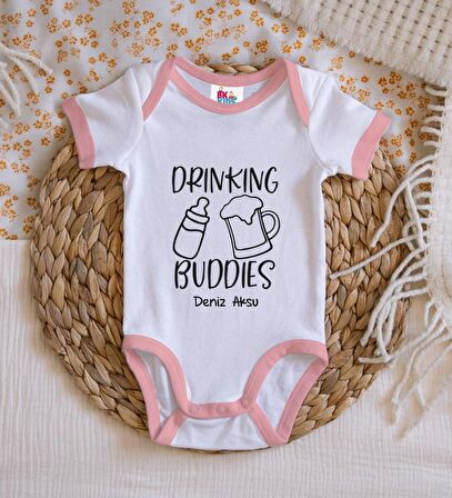 BK Kids Kişiye Özel Pembe Bebek Body Zıbın - Model 1