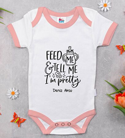 BK Kids Kişiye Özel Pembe Bebek Body Zıbın - Model 3