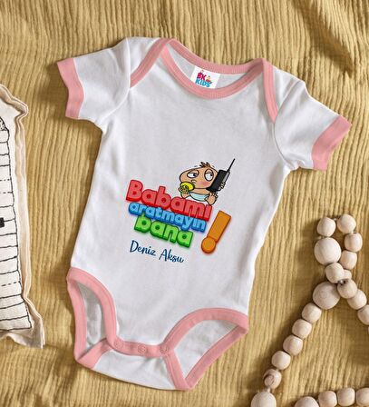 BK Kids Kişiye Özel Pembe Bebek Body Zıbın - Model 14