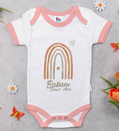 BK Kids Kişiye Özel Pembe Bebek Body Zıbın - Model 19